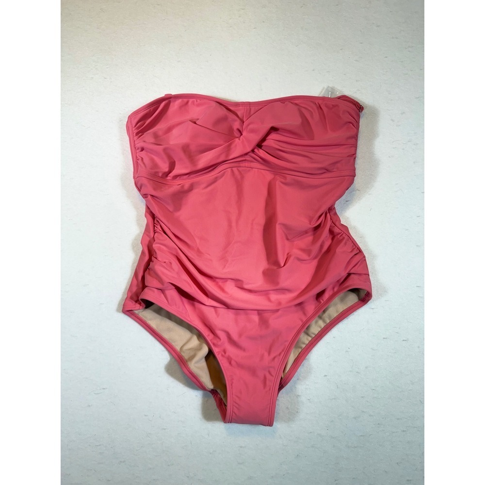 Kona Sol Womens Pink Ruched Strapless Tummy Control One Piece Swimsuit Size 10 - Picture 1 of 3